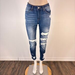 KanCan Distressed Stretch Skinny Ankle Jeans in Blue 7 x 27
